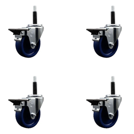 Service Caster 4'' Solid Poly Swivel 3/4'' Expanding Stem Caster Set with Brake, 4PK SCC-EX20S414-SPUS-PLB-34-4